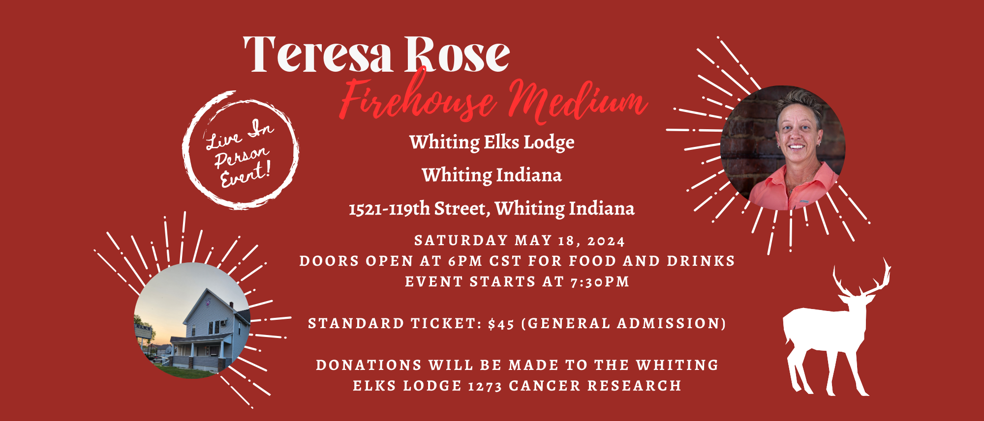 Teresa Rose Firehouse Medium at Whiting Elks Lodge